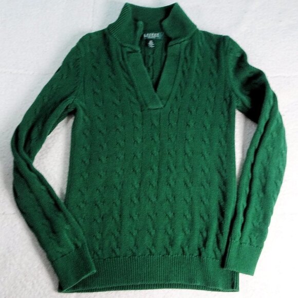 Ralph Lauren Green  L/S Knit Cotton Sweater Sz PS - Picture 1 of 4